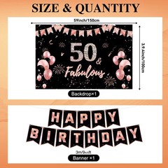 50th Birthday Decorations for Women, Pre-Strung Black Rose Gold Happy Birthda