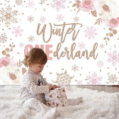 Winter Onederland Backdrop for Girl 1st Birthday Party Decoration (7x5ft).
