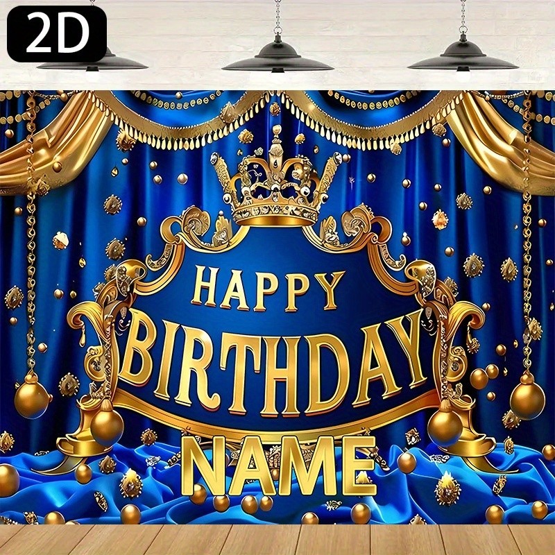 1pc 2D Blue Golden Crown Theme Personalized Birthday Custom Poster Tapestry♪