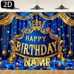 1pc 2D Blue Golden Crown Theme Personalized Birthday Custom Poster Tapestry❀