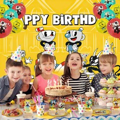 Cuphead Party Decorations Birthday Decor Set Plates Balloons Banner Cake toppers