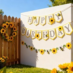 3PC Felt Sunflower Happy Banner,Party Decorations Pre-Strung 3D Sign with Bee…