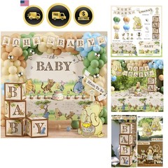 Baby Shower Decorations Winnie Bear Balloons Banner Backdrop Kit for Gender
