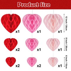 Heart Shaped Honeycomb Balls Valentines Paper Pom Poms Party Decor 12 PCS