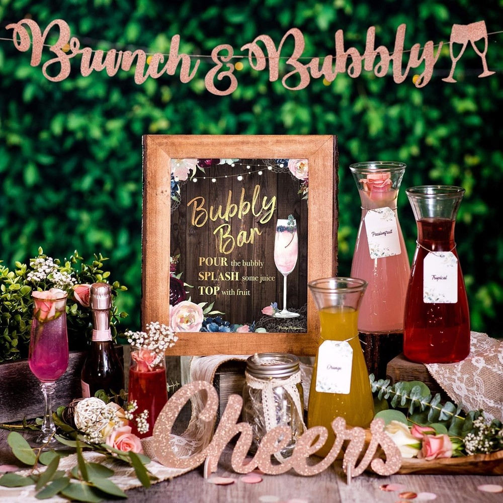 Mimosa Bar Brunch Decoration Kit with Signs, Banners, Labels for Birthday Party
