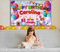 Birthday Children boy girl Backdrop Background Any Name, Age Fabric Party poster