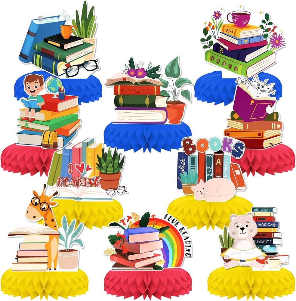 9Pcs Book Theme Honeycomb Centerpieces Boys Girls Party Table Decorations