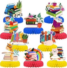 9Pcs Book Theme Honeycomb Centerpieces Boys Girls Party Table Decorations
