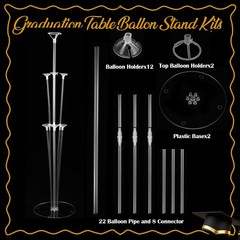 Black and Gold 27 Pcs 2026 Graduation Balloon Centerpiece with Stand Congrats…