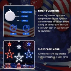 Battery Operated Star Window Lights, 3 Pack – Red White Blue Independence Decor