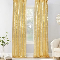Gold Sequin Backdrop Curtains 2x8ft 2 Panels – High Density 3mm Shimmer Sequin