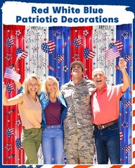2-Pack Red, White & Blue Foil Fringe Curtains for 4th of July & Patriotic Cel…