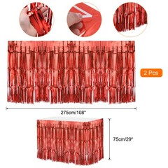2 Pcs 29×108 Inch Red Metallic Foil Fringe Tinsel Table Skirts