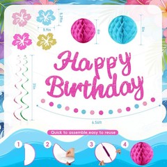 Hawaiian Luau Party Decorations Glittery Pink Happy Banner for Tropical Party…