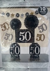 50th Birthday Black Gold Silver Decorations Table Centers Garland Cutouts 10 Pz