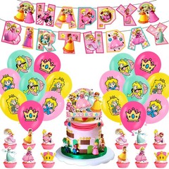 Super Mario Princess Theme Birthday Party Supplies Balloon Banner Cake Toppers