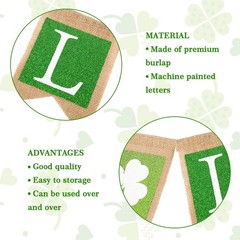 St. Patrick’s Day Banner Glitter Lucky Burlap Banner Green Shamrock Paper Banner