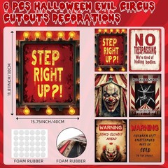 6 Pcs Halloween Haunted Circus Decorations Fabric Posters Creepy Carnival Decora