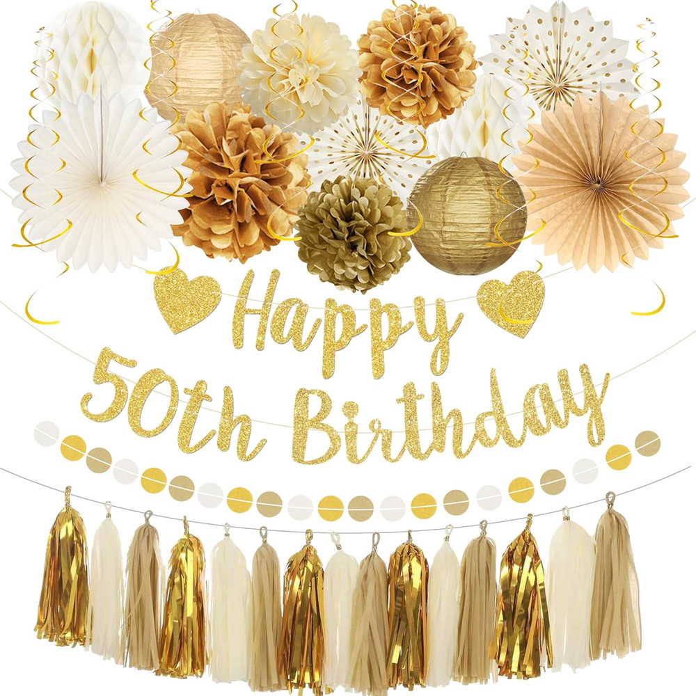 50Th Birthday Party Decorations, Gold Glitter Happy 50Th Birthdaybanner Photo Ba