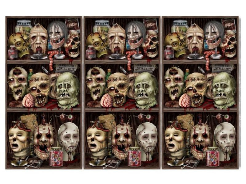 Scary Heads Backdrop (Set of 2) Zombies Halloween Haunted House Wall Photo 30ft