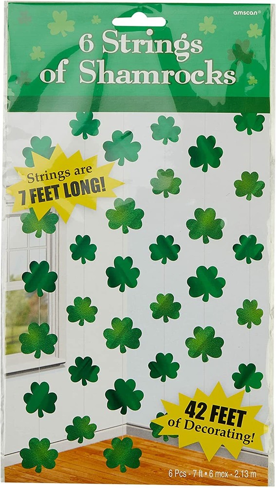 Lustrous Green Shamrock Foil String 7ft – Pack of 6 St Patrick’s Day Decor