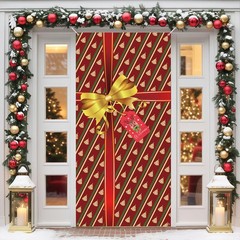 Jobkoo Wrap Door Cover Red for Front Outdoor Xmas 185*90cm, Red-gift Box