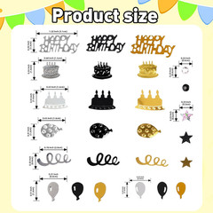 Gold and Black Happy Birthday Confetti, 3000 Pcs Birthday Cake Table Metallic Fo