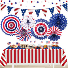 9PCS 4Th Of July Decorations Red White And Blue Paper Fans USA Pennant Bunting