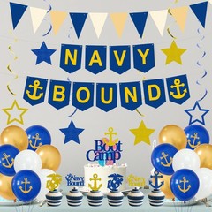Navy Theme Party Decorations Banner Cupcake Toppers Military Blue