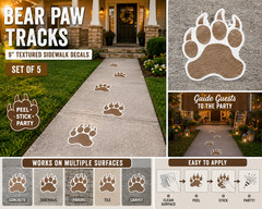 Bear Paw Sidewalk Decals 9″ Floor Stickers Party Tracks Set of 5 Outdoor Vinyl