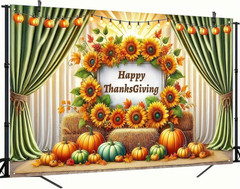Thanksgiving Backdrop Banner 71×43″ Sunflower Pumpkins Outdoor Decor