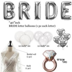 40in Silver BRIDE Balloons, Bridal Veil, Sash & Heart Balloons – Bachelorette De