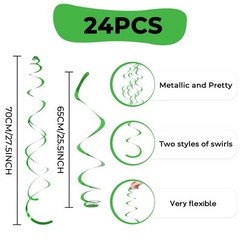 Plastic Swirl Decorations, 24PCS Double Single Swirls, Party, Green