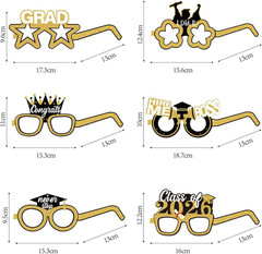 12 Pcs 2026 Graduation Photo Booth Props – Gold & Black Glitter Graduation Glass
