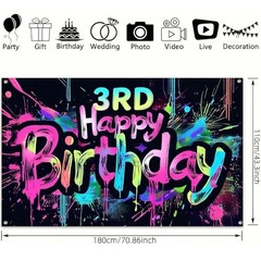 71×43 Inch Paint Splatter Glow in The 71*43 Inch Neon 3rd Happy Birthday Banner