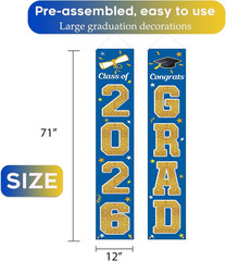 Graduation Decorations Class of 2026, Blue & Gold Congrats Grad Banner Hanging F