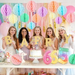 16 PCS Pastel Honeycomb Decorations 8 Inch Rainbow Hanging Balls Spring Party