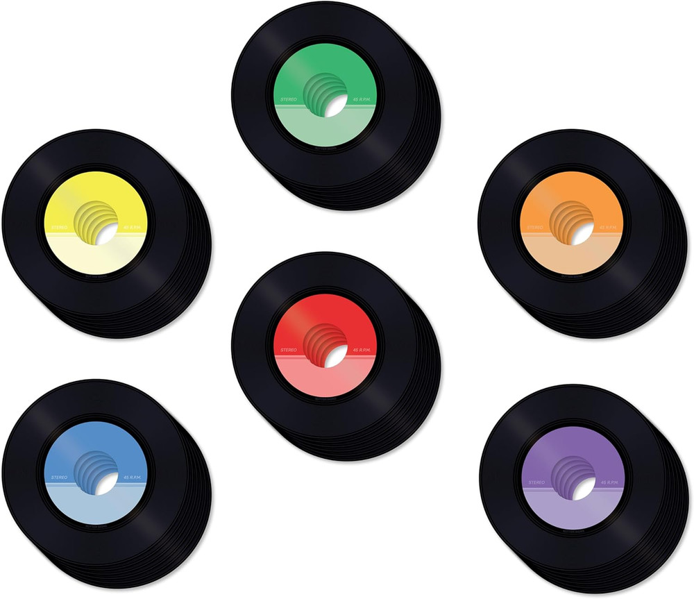 Vinyl Record Cutouts 4.5″ | Disco Party Decorations, 80S 70S 60S Rock and Roll P