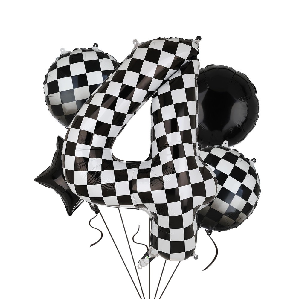 40 Inch Checkered Number Balloon 4 Black and White Race Car Birthday Balloons…