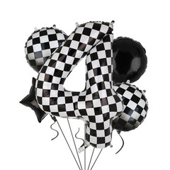 40 Inch Checkered Number Balloon 4 Black and White Race Car Birthday Balloons…