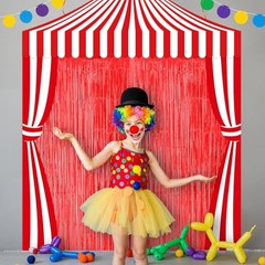 5 Pcs Carnival Circus Party Decorations Set White Circus Tent with Tinsel Red