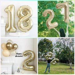 40 Inch Light Gold 16 Number Balloons White Gold Giant 16 Foil Mylar Helium