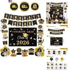 Graduation Decorations Set Class of 2026 Backdrop Congrats Grad Banner Hangin…