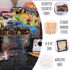 Fiesta Photo Booth Props – 41-pc Photobooth Kit with 8 x 10-Inch Sign, 60 Adh…