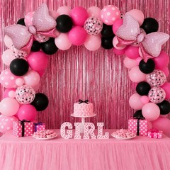 Pink and Black Balloons with 2Pcs Pink Bow Balloons, 50 Pcs 12 Inch Hot Pink …