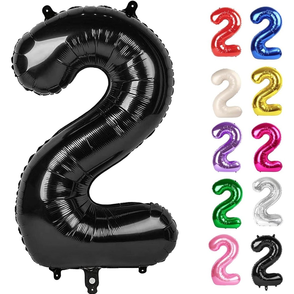 Black Number 2 Balloon 40 Inch, 2 Balloon Number, 2nd Birthday Decorations
