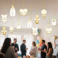 12 PCS Swirl Hanging Decorations Neutral Gold Oh Baby Shower Party Supplies