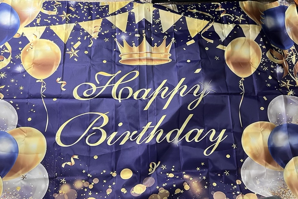 Happy Birthday Backdrop Purple Gold Silver – Large Banner w/Grommets 70.8×47.2