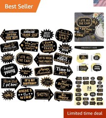 Delightful 24-Piece Photo Booth Props Set in White and Gold for Memorable Events