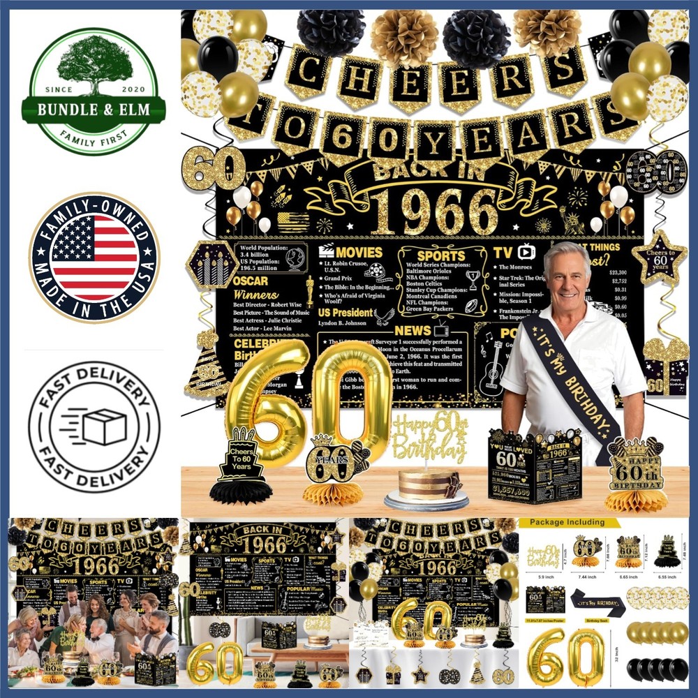 Stylish 60th Birthday Party Decorations with Paper Poms and Table Top Decor